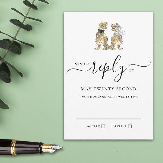 Dinosaur Theme Huwelijksantwoord RSVP Kaartje