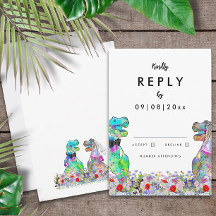 Dinosaur Theme Huwelijksantwoord RSVP Kaartje