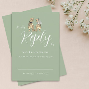 Dinosaur Theme Huwelijksantwoord Sage Green RSVP Kaartje