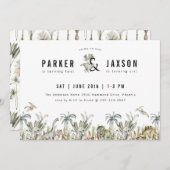 Dinosaur Theme Joint Birthday Party Kaart (Voorkant / Achterkant)