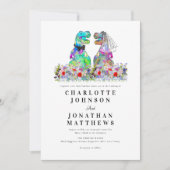 Dinosaur Theme Kleurrijke Wildflower Wedding Kaart (Voorkant)