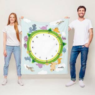 Dinosaur Theme Milestone Blankets Fleece Deken