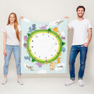 Dinosaur Theme Milestone Blankets Fleece Deken