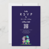 Dinosaur theme Navy Blue Pink Wedding QR Code  Kaart (Achterkant)