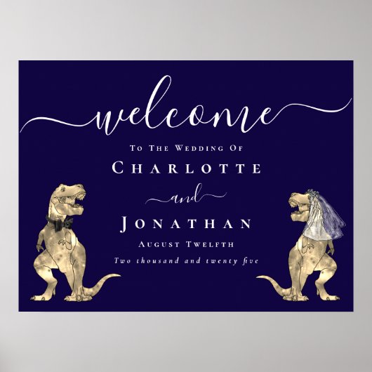 Dinosaur Theme Navy Blue Wedding Welcome Sign Poster (Voorkant)