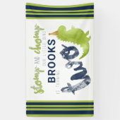 Dinosaur Theme Our Little Dino Blue Green Gold Spandoek (Verticaal)