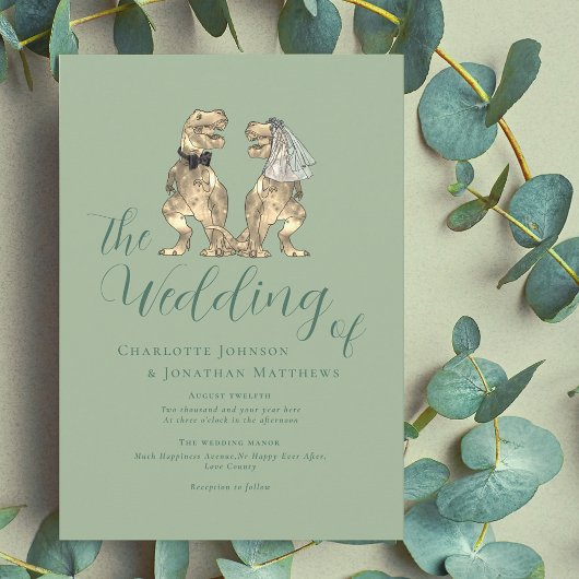 Dinosaur Theme Sage Green Wedding Kaart