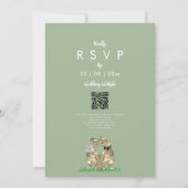 Dinosaur theme Sage Green Wedding QR Code Kaart (Achterkant)