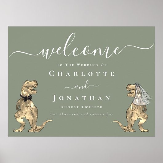 Dinosaur Theme Sage Green Wedding Welcome Poster (Voorkant)