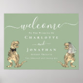 Dinosaur Theme Sage Green Wedding Welcome Sign Poster (Voorkant)