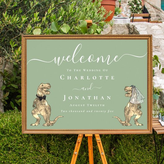 Dinosaur Theme Sage Green Wedding Welcome Sign Poster