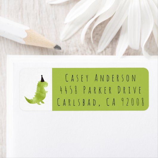 Dinosaur Theme Stomp en Chomp Green Dino Birthday Etiket (Insitu)