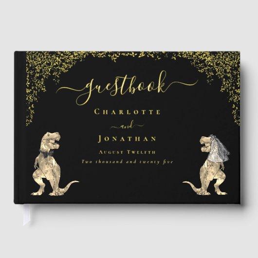 Dinosaur Theme Wedding Black & Gold Gastenboek (Voorkant)