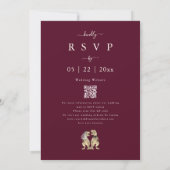 Dinosaur Theme Wedding Bourgogne Cream QR Code Kaart (Achterkant)