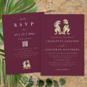 Dinosaur Theme Wedding Bourgogne Cream QR Code Kaart