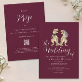Dinosaur Theme Wedding Bourgogne Cream QR-code Kaart