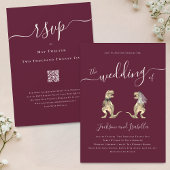 Dinosaur Theme Wedding Bourgogne Cream QR Code Kaart