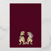 Dinosaur Theme Wedding Burgundy Red and Gold Folie Uitnodiging (Achterkant)