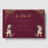 Dinosaur Theme Wedding Burgundy Red & Gold Gastenboek (Voorkant)