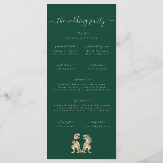 Dinosaur Theme Wedding Ceremony Groen Programma (Achterkant)