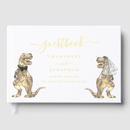 Dinosaur Theme Wedding Custom Gold Gastenboek (Voorkant)
