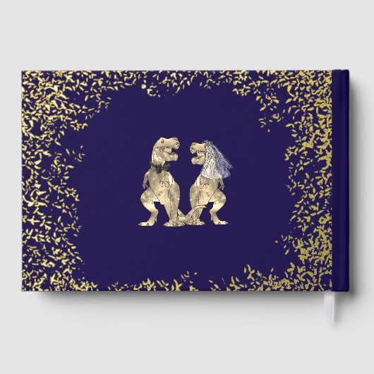 Dinosaur Theme Wedding Custom Navy Blue Gold Gastenboek (Achterkant)
