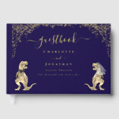 Dinosaur Theme Wedding Custom Navy Blue Gold Gastenboek (Voorkant)