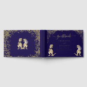 Dinosaur Theme Wedding Custom Navy Blue Gold Gastenboek (Volledig)