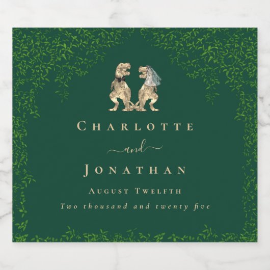 Dinosaur Theme Wedding Donkergroen Bier Etiket (Enkel label)