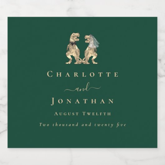 Dinosaur Theme Wedding Donkergroen Bier Etiket (Enkel label)