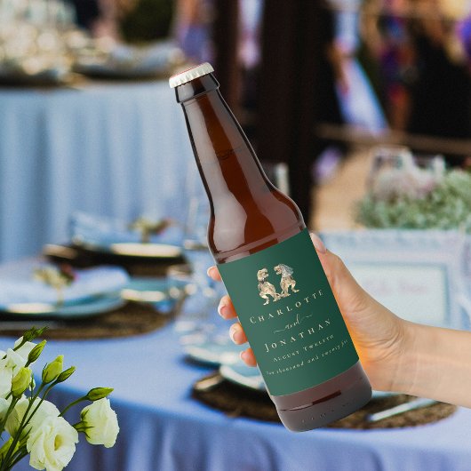 Dinosaur Theme Wedding Donkergroen Bier Etiket