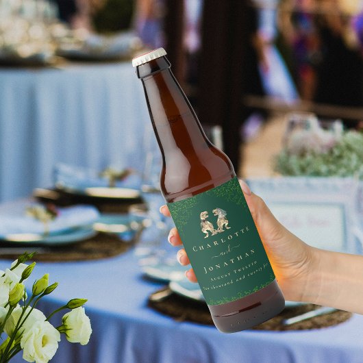 Dinosaur Theme Wedding Donkergroen Bier Etiket