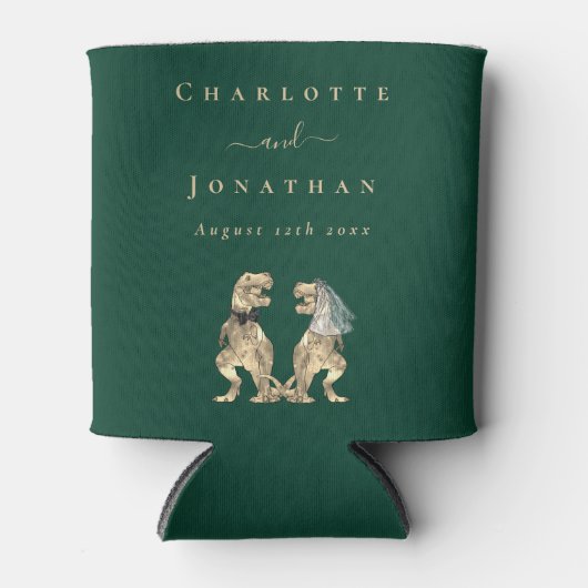 Dinosaur Theme Wedding Donkergroen Blikjeskoeler (Voorkant)