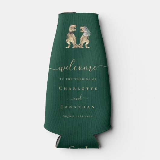 Dinosaur Theme Wedding Donkergroen Flesjeskoeler (Voorkant)