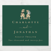 Dinosaur Theme Wedding Donkergroen Sparkling Wijnetiket (Enkel label)