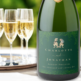 Dinosaur Theme Wedding Donkergroen Sparkling Wijnetiket