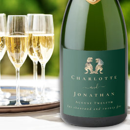 Dinosaur Theme Wedding Donkergroen Sparkling Wijnetiket