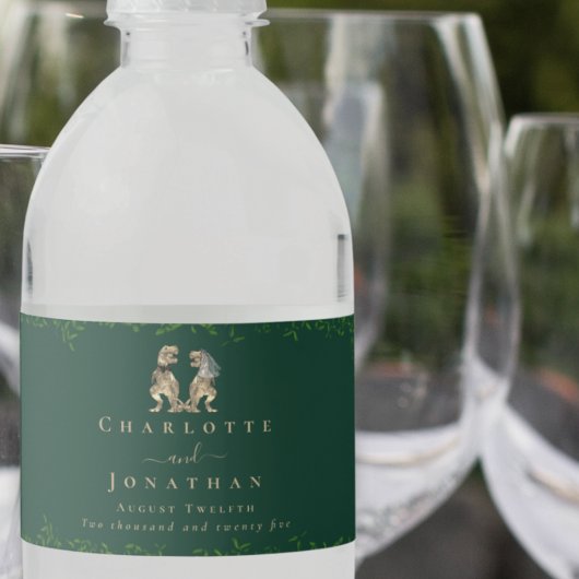 Dinosaur Theme Wedding Donkergroen Waterfles Etiket