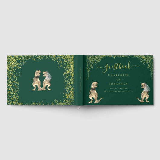 Dinosaur Theme Wedding Foliage Green Gold Gastenboek (Volledig)