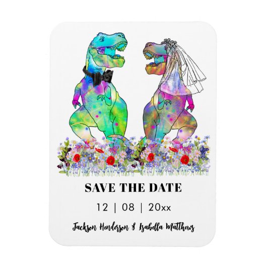 Dinosaur Theme Wedding Funny Save the Date Magneet (Verticaal)