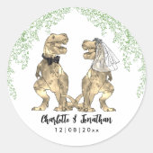 Dinosaur Theme Wedding gepersonaliseerd Ronde Sticker (Voorkant)