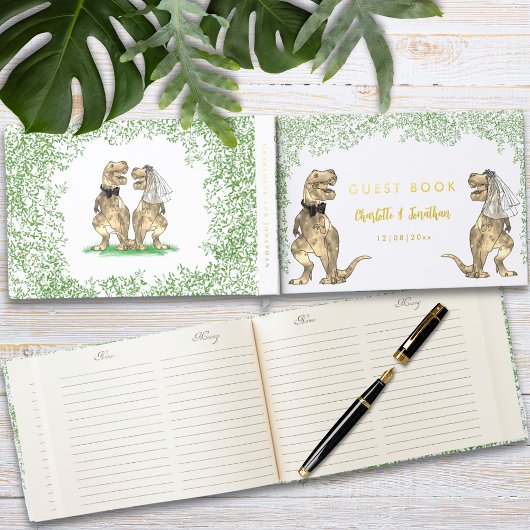 Dinosaur Theme Wedding Gold Folie Gastenboek
