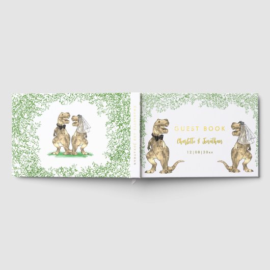 Dinosaur Theme Wedding Gold Folie Gastenboek (Volledig)