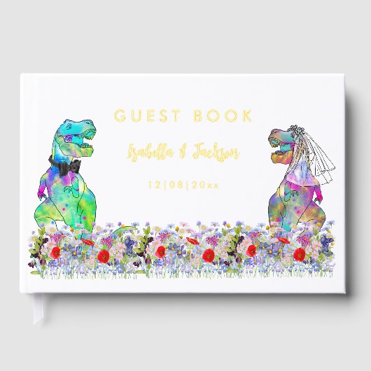 Dinosaur Theme Wedding Gold Gastenboek (Voorkant)