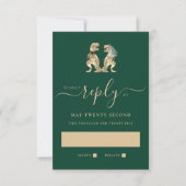 Dinosaur Theme Wedding Green Reageer RSVP Kaartje (Voorkant)