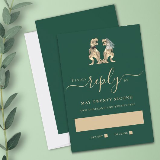 Dinosaur Theme Wedding Green Reageer RSVP Kaartje