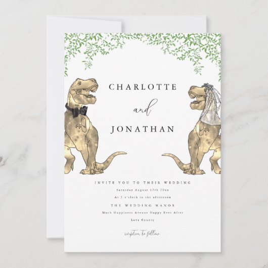 Dinosaur Theme Wedding Greenery Kaart (Voorkant)
