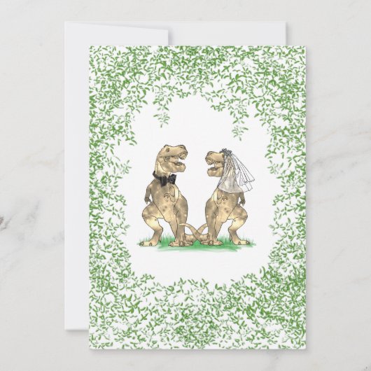 Dinosaur Theme Wedding Greenery Kaart (Achterkant)