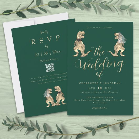 Dinosaur Theme Wedding Groen Kaart