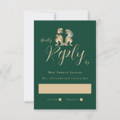 Dinosaur Theme Wedding Groen RSVP Kaartje (Voorkant)
